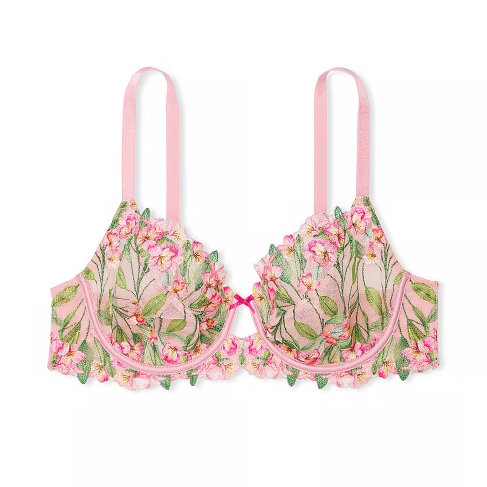 NWT Victoria's Secret Dream Angels Push Up Bra embroidery Lily floral pink 36DDD - Picture 2 of 5